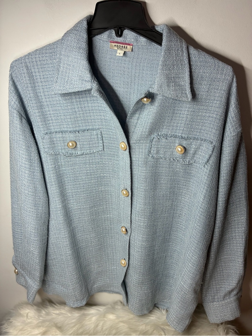 Andree Pale Blue Tweed Pearl-Button Shajacket